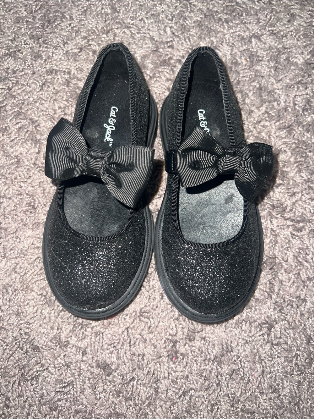 Cat & Jack Black Glitter Bow Mary Jane Slip-On Shoes